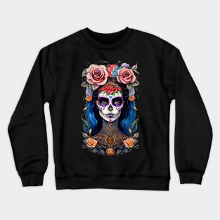 Sugar Skull Art -Woman in Gorgeous Skull Makeup Crewneck Sweatshirt